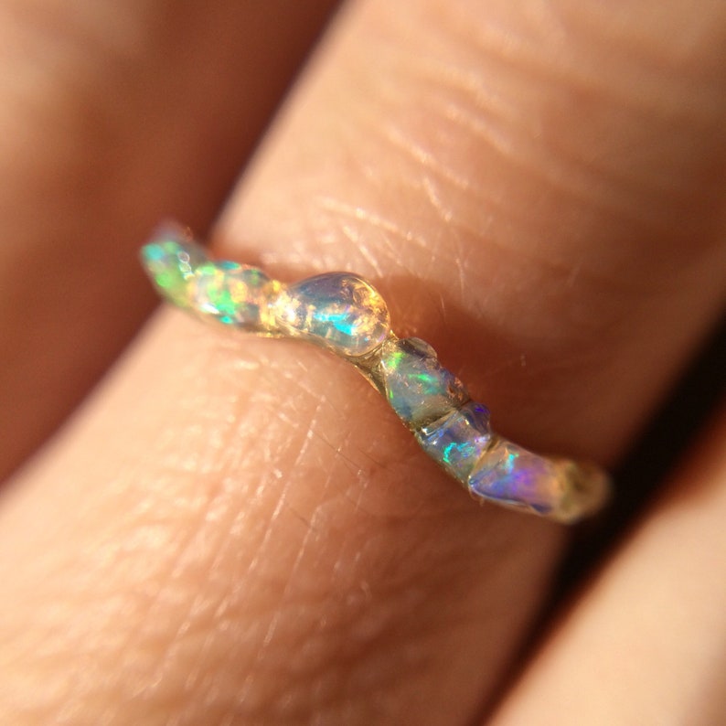 Opal Wavy Ring Raw Brass Opal Ring Tiny Opals Ring Dainty image 1