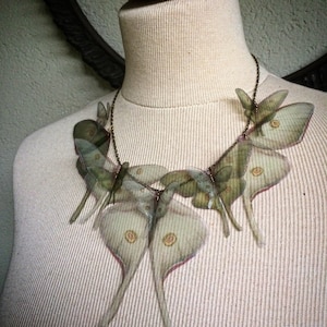 Luna Moth Necklace, Wings Necklace, Butterfly Necklace, Sage Green Silk Organza, Actias Luna Necklace, Silk Butterfly, Statement Necklace image 2