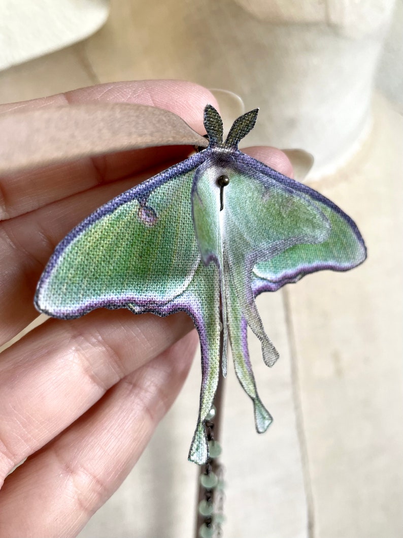Moth Chain Luna Moth Choker, Luna Moth Necklace, Genuine Taupe Distressed Leather ...
