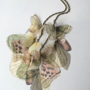Butterfly and Wings Necklace in Pastel Pink, Green, Yellow Silk Organza, Statement Necklace, Butterfly Necklace, Organza Butterfly image 2