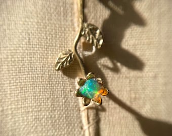 Raw Opal Necklace, Flower Necklace Boho, Dainty Minimalist Necklace, Opal Jewelry, Gold Opal Necklace, October Birthstone, Ethiopian Opal