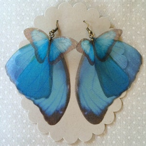 Butterfly Earrings, Morpho Butterfly, Wings Earrings, Silk Organza, Silk Butterfly Earrings, Organza Butterfly Earrings, Blue Butterfly image 2