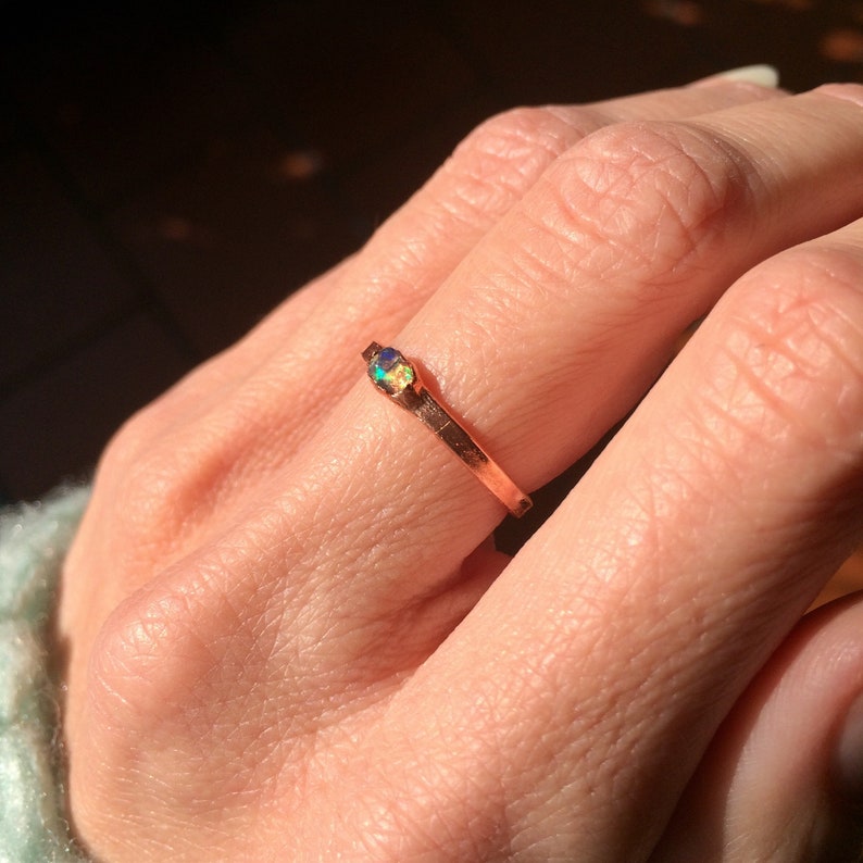 Raw Opal Ring, Dainty Opal Ring, Stacking Opal Ring, Stack, Copper Opal Ring, Electroformed Opal Ring, October Birthstone Ring image 9