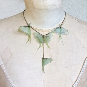 Luna Moth Necklace, Butterfly Necklace, Organza Butterfly, Sage Green Butterfly, Silk Butterfly, Actias Luna Necklace, Statement Necklace image 4