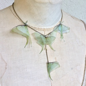 Luna Moth Necklace, Butterfly Necklace, Organza Butterfly, Sage Green Butterfly, Silk Butterfly, Actias Luna Necklace, Statement Necklace image 6