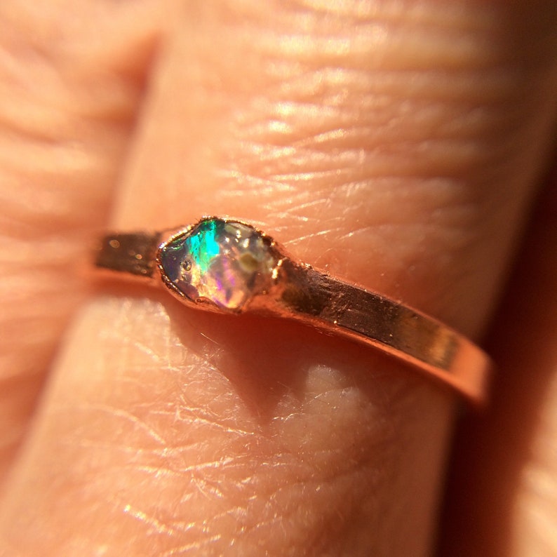Raw Opal Ring, Dainty Opal Ring, Stacking Opal Ring, Stack, Copper Opal Ring, Electroformed Opal Ring, October Birthstone Ring image 8