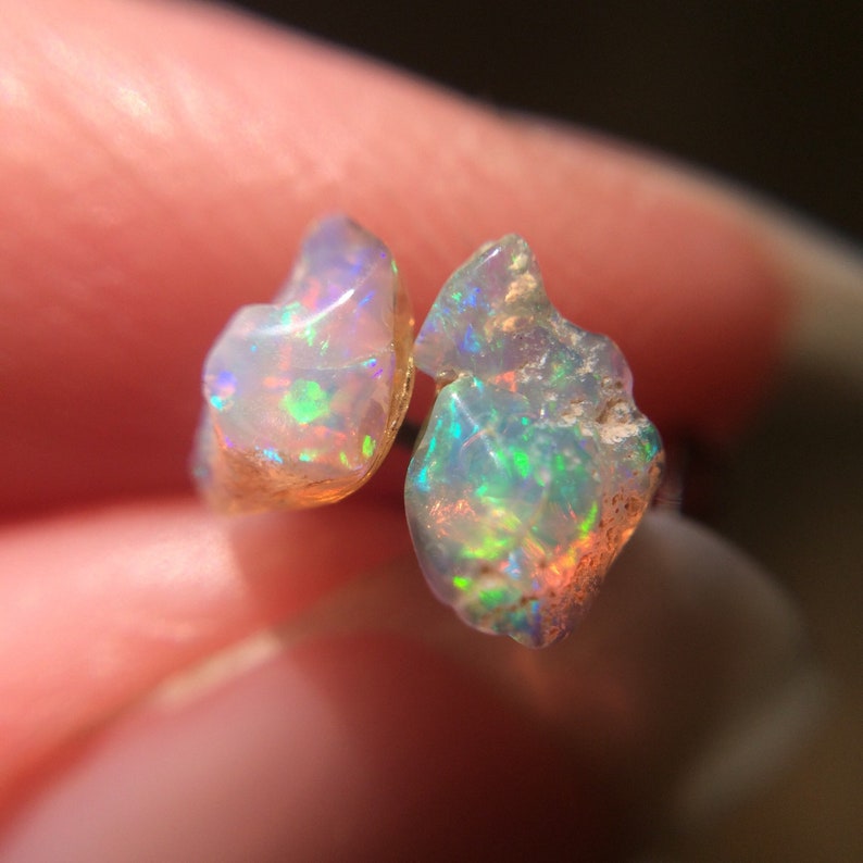 Opal Earrings, Large Opal Studs Earrings, Raw Stone, Raw Gemstone Earrings, October Birthstone, Ethiopian Welo Opals image 2