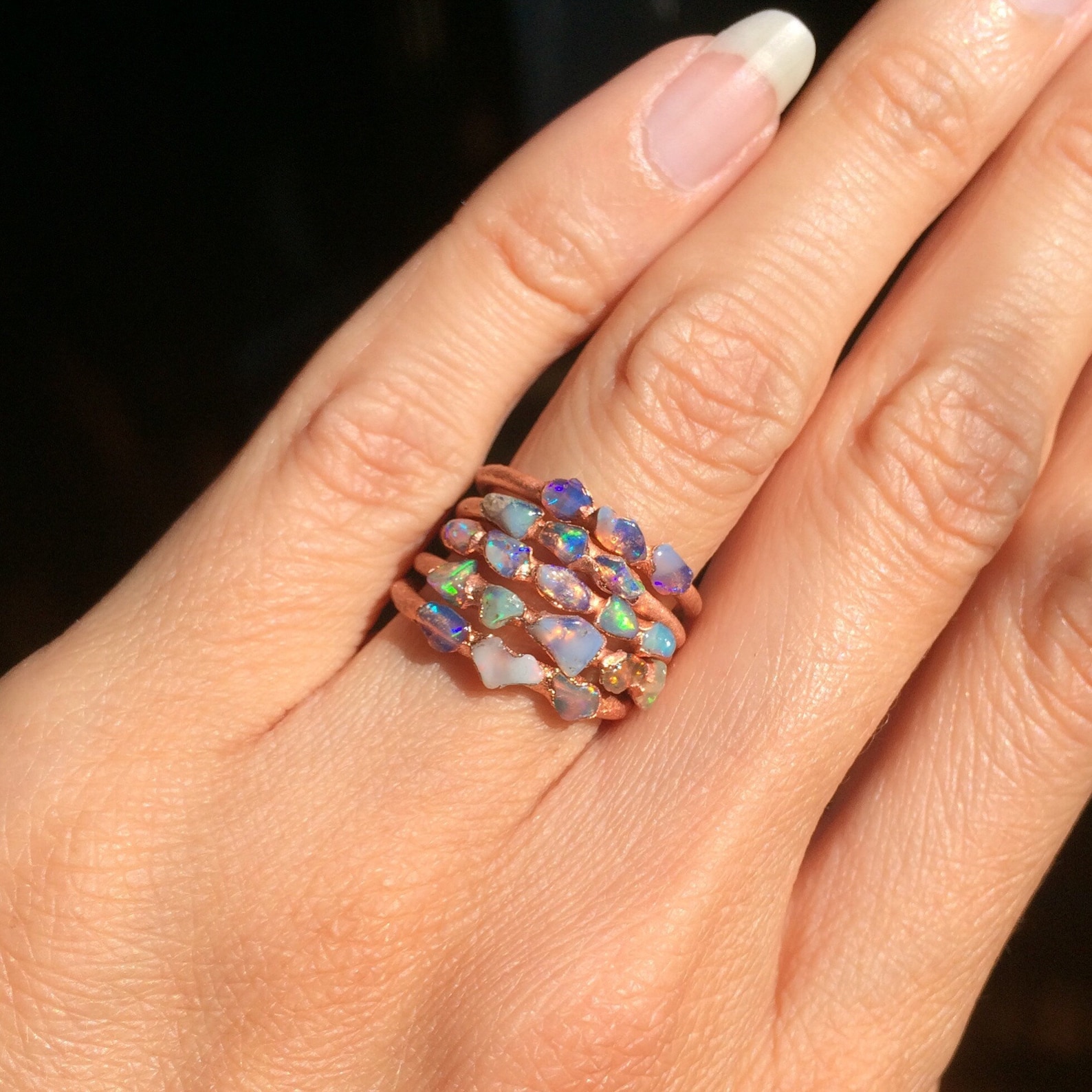 Raw Opal Ring, Dainty Opal Ring, Stacking Opal Ring, Stack, Copper Opal ...