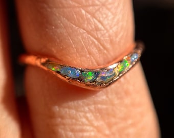Opal Band Ring, Chevron Opal Ring, Genuine Opal Ring, Dainty Ring, Stacking Ring, Copper Opal Ring, October Birthstone, Ethiopian Opal