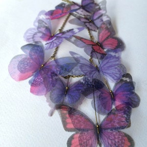 Butterfly Necklace, Purple Lilac Lavender and Pink Fucsia Silk Organza, Statement Necklace, Organza Butterfly image 9