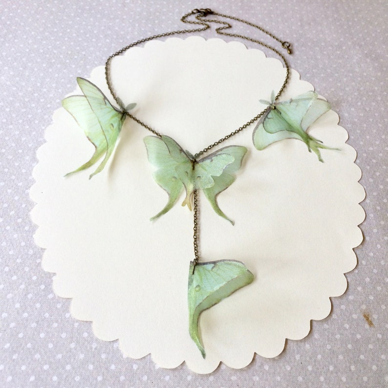 Luna Moth Necklace, Butterfly Necklace, Organza Butterfly, Sage Green Butterfly, Silk Butterfly, Actias Luna Necklace, Statement Necklace image 8