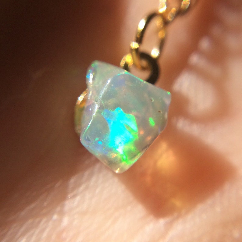 Silver Opal Necklace Dainty Minimal Opal Jewelry Opal Necklace Ethiopian Welo Opal Raw Stone Gold Opal Necklace October Birthstone