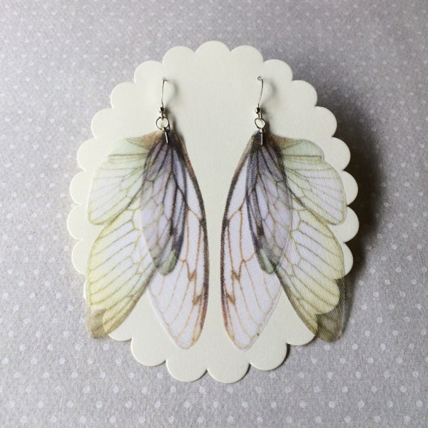 Butterfly Earrings, Cicada Wings Earrings, Moth Wings Earrings, Silk Organza Earrings, Organza Earrings, Ivory Pale Blue and Green Shades