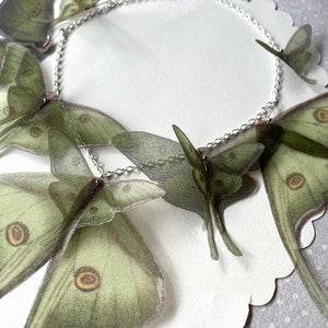 Luna Moth Necklace, Wings Necklace, Butterfly Necklace, Sage Green Silk Organza, Actias Luna Necklace, Silk Butterfly, Statement Necklace image 9