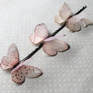 Butterfly Hair Pin, Butterfly Hairpin, Butterfly Hair Accessories in Light and Blush Pink Cotton and Silk Organza Fabric 3 pieces image 4