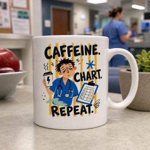 Tazza con grafico della caffeina, tazza da caffè con umorismo da infermiera, regalo per infermiere/i del turno di notte