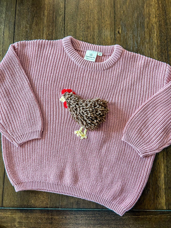 Hand Stitched Chicken Baby Sweater- Chicken Sweater- Baby gifts- Farm Baby- Baby gift ideas - baby shower gift- farm life- chickens - hen