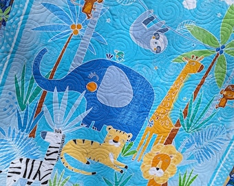 Sweet Safari Animals-Baby Toddler Quilt-Handmade Quilt-Jungle Animals-Free Shipping