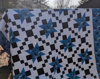 Carolina Panthers Quilt, Handmade NFL Throw, Twin Size 72"x72"