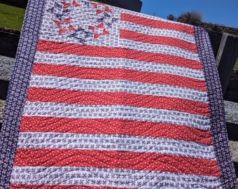 Red White and Blue Quilt-Patriotic Quilt-Handmade Quilt-Large Throw Quilt-Free Shipping