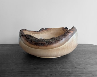 Wood Bowl, Raw Edge Offset Cherry Bowl, Hand Turned Bowl, Raw Edge Cherry Bowl
