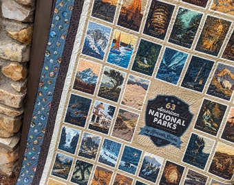 National Park Quilt-Handmade Quilt with all National Parks-Quilt for Camping-Handmade Quilt-Outdoors Quilt-Free Shipping