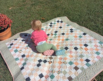 Halloween Fall Throw Quilt, Handmade Sweet Kitten Quilt, Traditional Patchwork Halloween Quilt