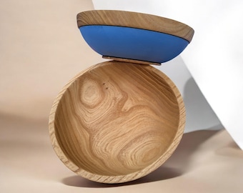 Wood Bowl Set, Hand Turned Bowl Set, Blue Wood Bowl Set