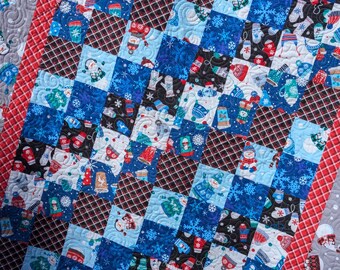 Snow Days Flannel Throw Quilt: Handmade Winter Design, Cozy Flannel ,Hot Chocolate Mittens and More (46" x 52")