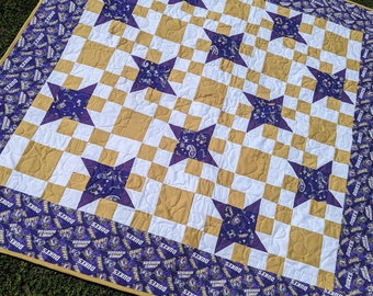 JMU Throw Quilt-James Madison University Star Quilt-Collegiate Quilt-Handmade Custom Quilt-Free Shipping