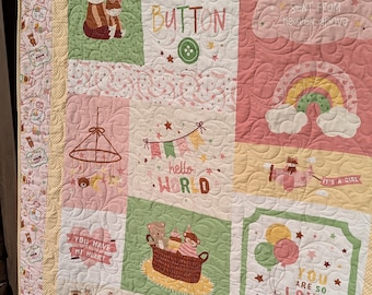 Handmade Baby Girl Quilt, Minky Plush Backing, Pink Cuddle Blanket (46" x 54")