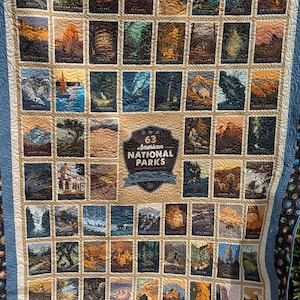 National Park Quilt-Handmade Quilt with all National Parks-Quilt for Camping-Handmade Quilt-Outdoors Quilt-Free Shipping