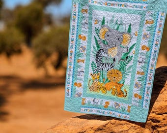 Handmade Baby Safari Animals Quilt, Animals Crib Blanket, Nursery Bedding
