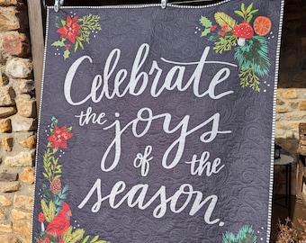 Christmas Quilt, Celebrate the Season Holiday Quilt, Handmade Throw Quilt