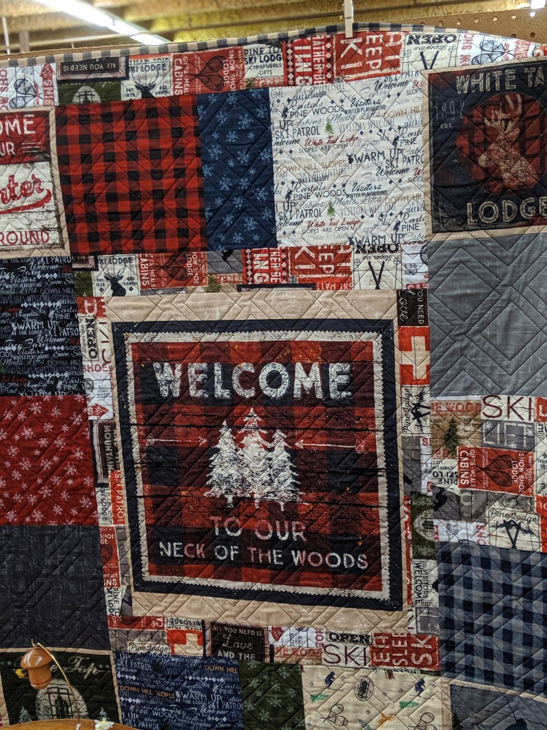 Handmade Quilt-Winter Snow Skis-Cabin Quilt-Farmhouse image 0