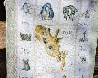 Love Is-Baby Quilt-Baby Animals Quilt- Handmade Quilt-Baby Animals and Mothers-Crib Quilt-Free Shipping
