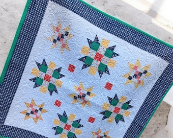 Quilted Table Topper, Handmade Table Quilt, Small Quilt, Sunny Florals, 45" x 45"
