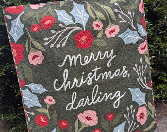 Handmade Quilt for Christmas, Modern Quilt, Poinsettias Throw Quilt,  Holiday Quilt