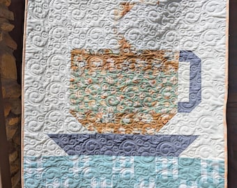 Coffee Espresso Handmade Quilt, Wall Hanging or Throw Quilt, Coffee Cup