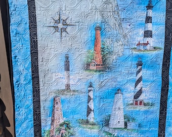 North Carolina Light House Quilt-Handmade Quilt- Light House Quilt-Throw Size Quilt-Free Shipping