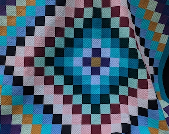Handmade Amish Style Around the World Quilt, All Solids,  Full Size 80" x 80"