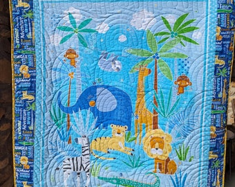 Sweet Safari Animals-Baby Toddler Quilt-Handmade Quilt-Jungle Animals-Free Shipping