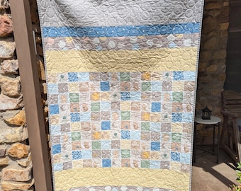 Handmade Baby Quilt, Clouds, Stars, Animals, Gender Neutral Crib Size