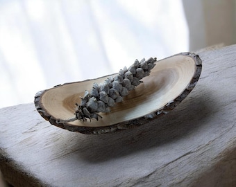 Wood Bowl, Trinket Ring Hand Turned Bowl, Raw Edge Cherry Bowl