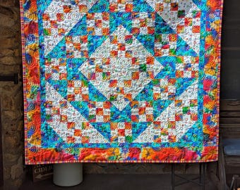 Dream Star Quilt, Bright Color Stars, Baby Quilt, Child Quilt, Handmade Quilt, Crib Size Quilt