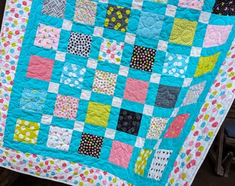 Bubble Gum Dots Handmade Quilt -Baby Toddler or Adult Throw Quilt-Minky Cuddle Quilt-Free Shipping