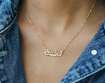 Personalized Mini Classic Nameplate Necklace - Custom Sterling Silver, Gold & Rose Gold Jewelry Gift