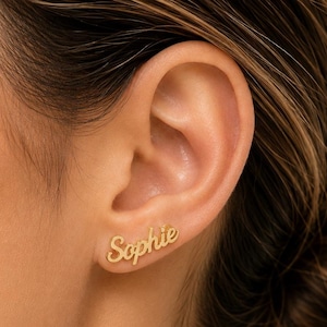 Personalized Name Earrings, Custom Name Stud Earrings, Sterling Silver Name Earrings, Script Earrings, Personalized Gift for Her