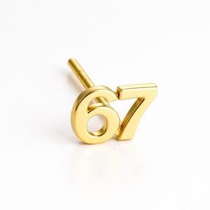 Custom Number Stud Earring: Gold Plated Silver or Sterling Silver