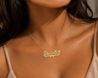 Solid Gold Personalized Mini Heart Name Necklace, Custom Nameplate Necklace, 10K & 14K Gold Name Jewelry, Personalized Gift for Her